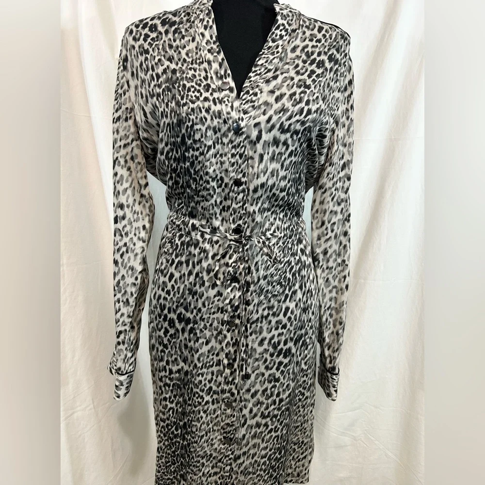 Etcetera Long Sleeve Leopard Print Black‎ and White Shirt Dress Size 4